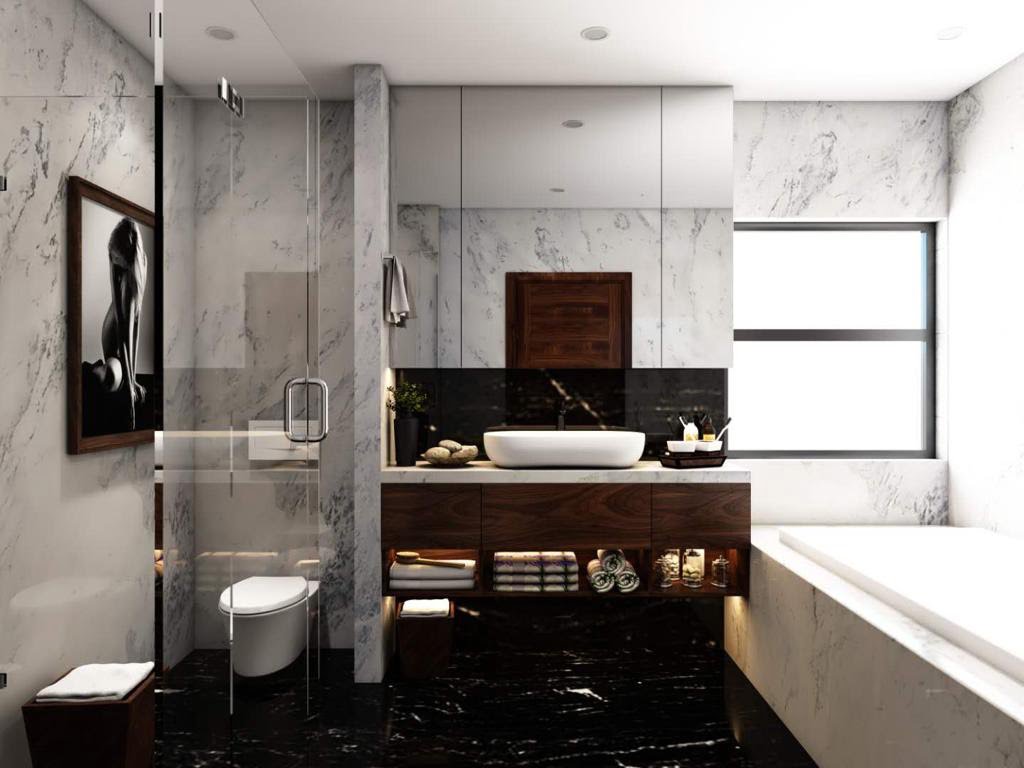 Nhà tắm sự dụng đá marble Trắng Ý